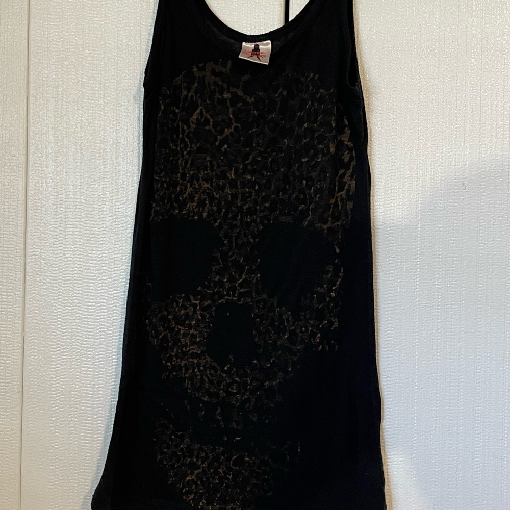 Lipstick Prophets black leopard skull face tank sheer small